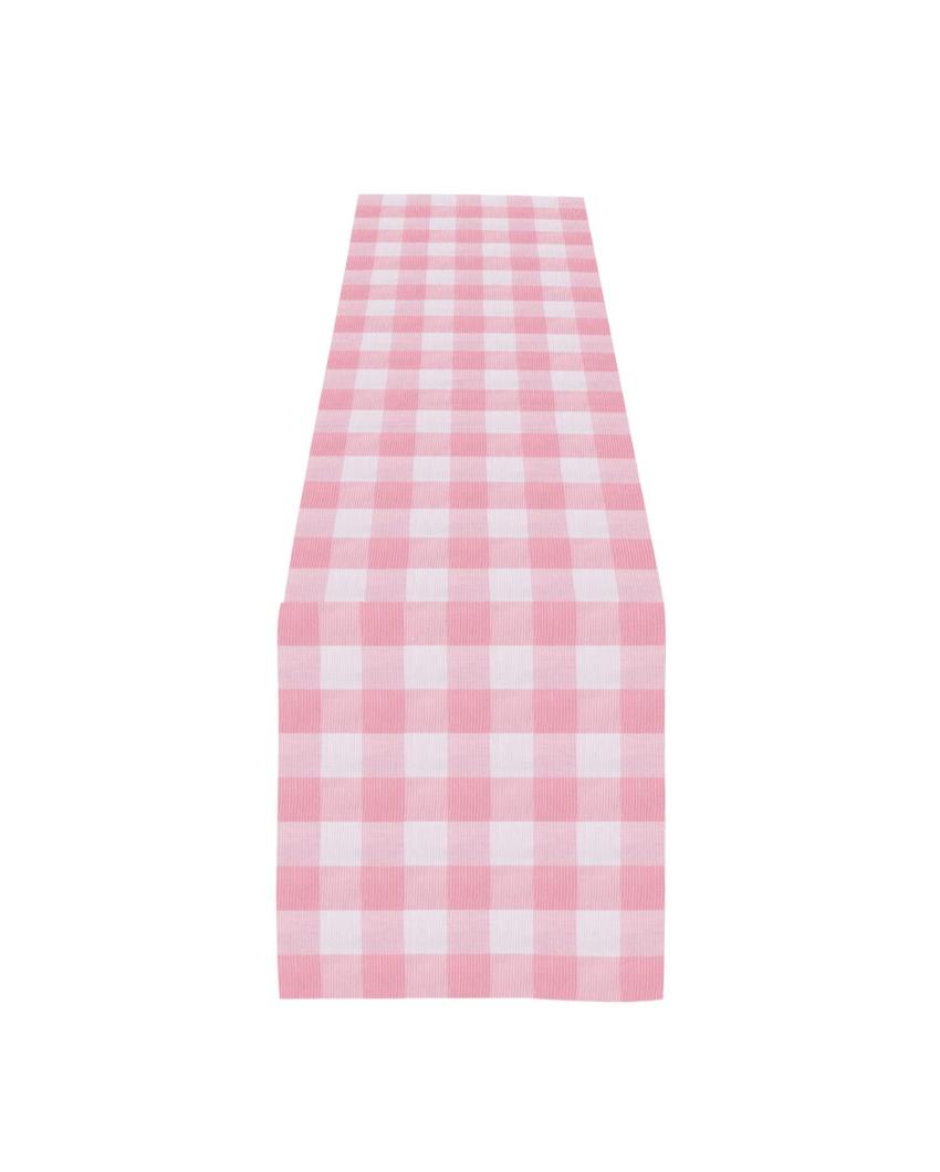 Buffalo Checks Cotton Ribbed 4 Seater Table Runner | 13 X 51 Inches | Single Pink