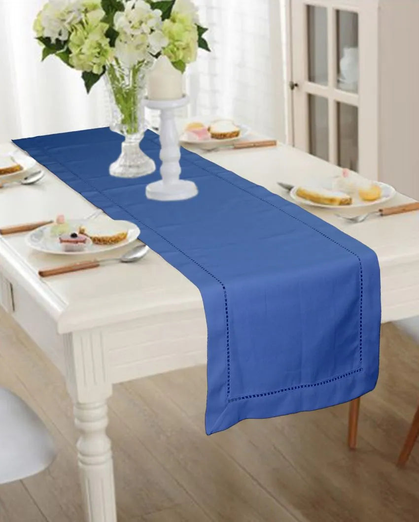 Hemstitch Cotton 6 Seater Table Runner With Ladder Lace | 71 X 13 Inches