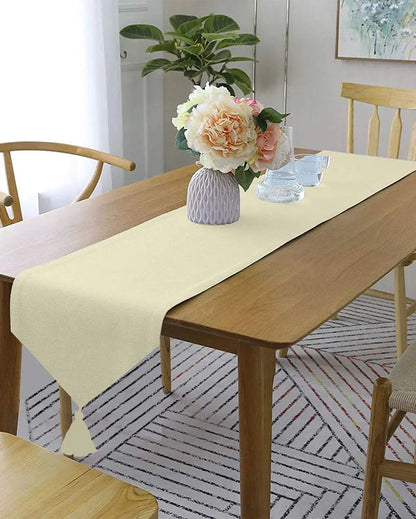 Classic Tassel Cotton Dining  6 Seater Table Runner | 13 X 72 Inches | Single Beige