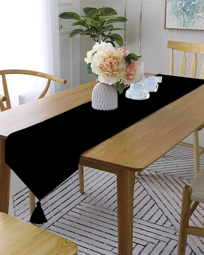 Classic Tassel Cotton Dining  6 Seater Table Runner | 13 X 72 Inches | Single Black