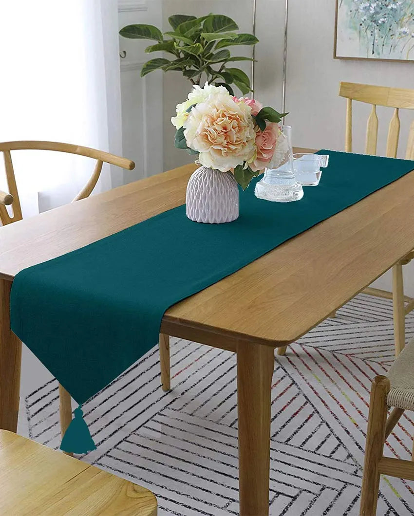 Classic Tassel Cotton Dining  6 Seater Table Runner | 13 X 72 Inches | Single Green