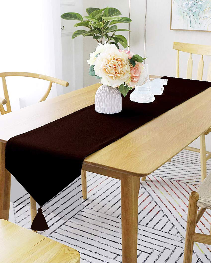 Classic Tassel Cotton Dining  6 Seater Table Runner | 13 X 72 Inches | Single Brown