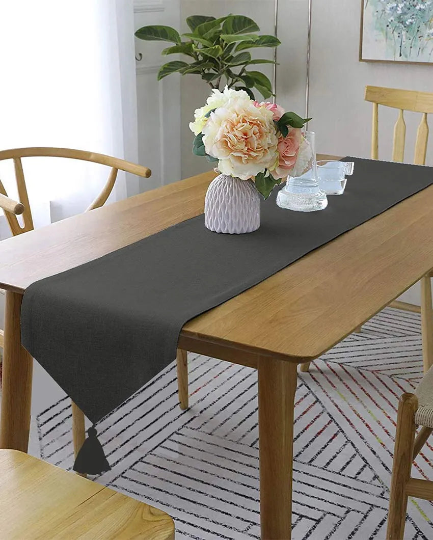 Classic Tassel Cotton Dining  6 Seater Table Runner | 13 X 72 Inches | Single Grey