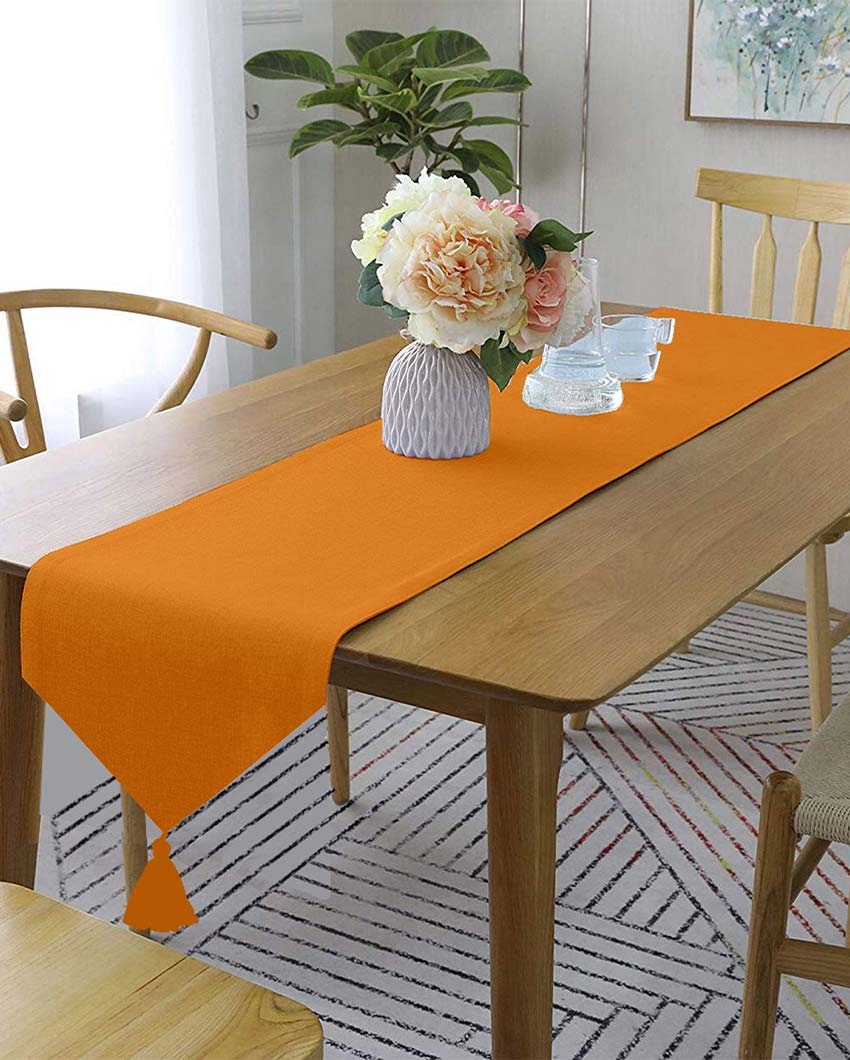 Classic Tassel Cotton Dining  6 Seater Table Runner | 13 X 72 Inches | Single Orange