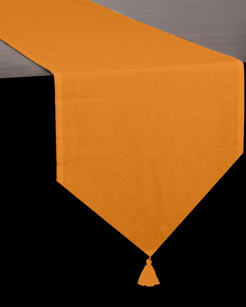 Classic Tassel Cotton Dining  6 Seater Table Runner | 13 X 72 Inches | Single Orange