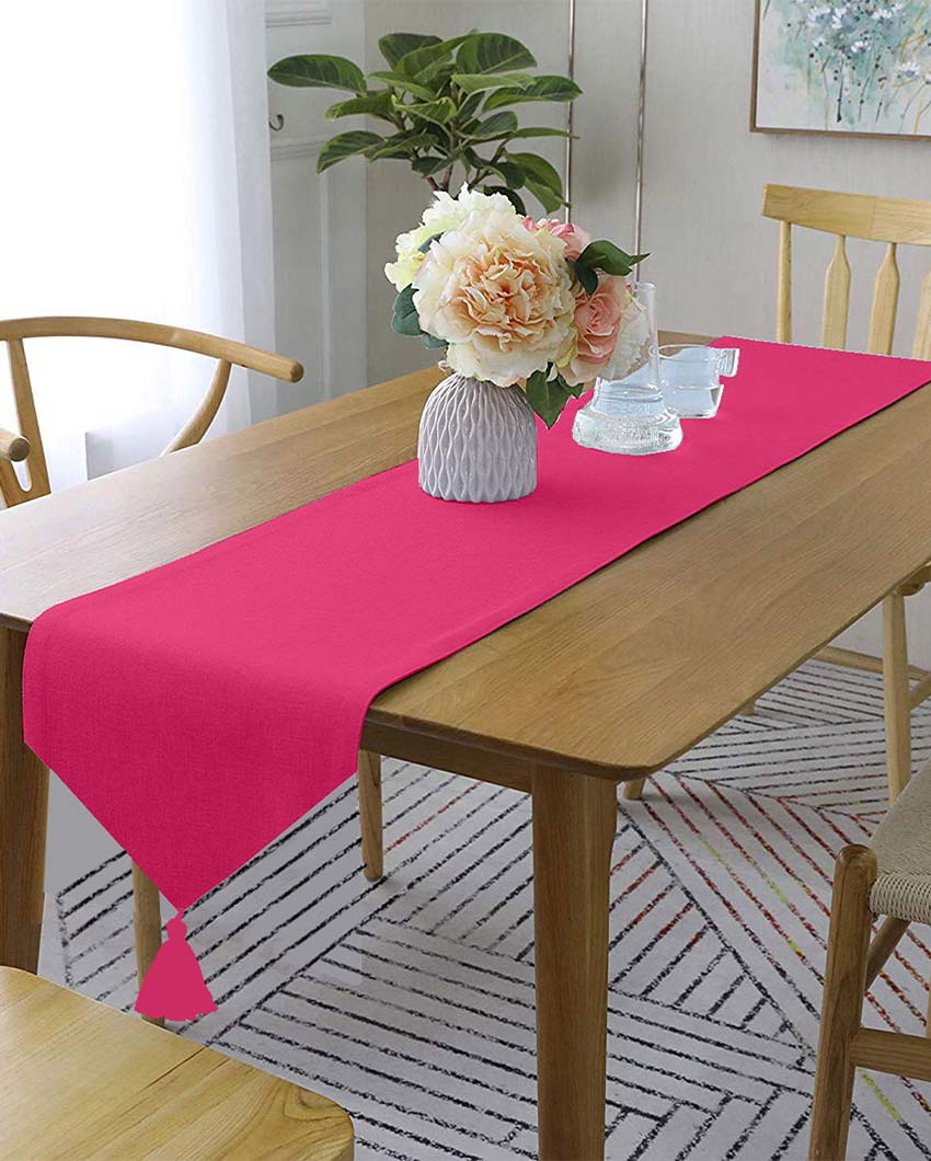 Classic Tassel Cotton Dining  6 Seater Table Runner | 13 X 72 Inches | Single Pink