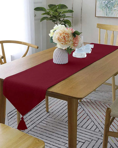 Classic Tassel Cotton Dining  6 Seater Table Runner | 13 X 72 Inches | Single Maroon