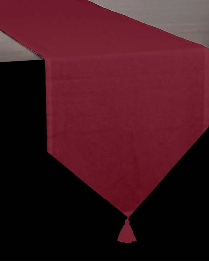 Classic Tassel Cotton Dining  6 Seater Table Runner | 13 X 72 Inches | Single Maroon