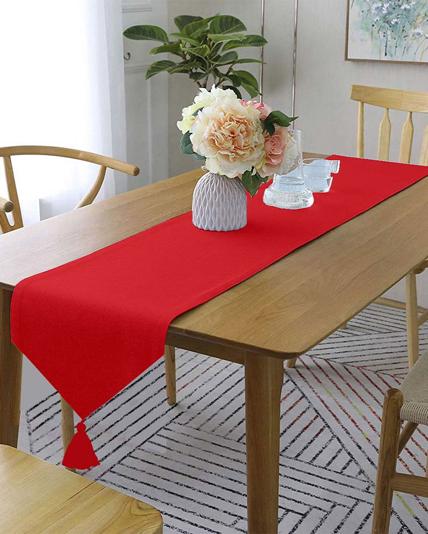 Classic Tassel Cotton Dining  6 Seater Table Runner | 13 X 72 Inches | Single Red