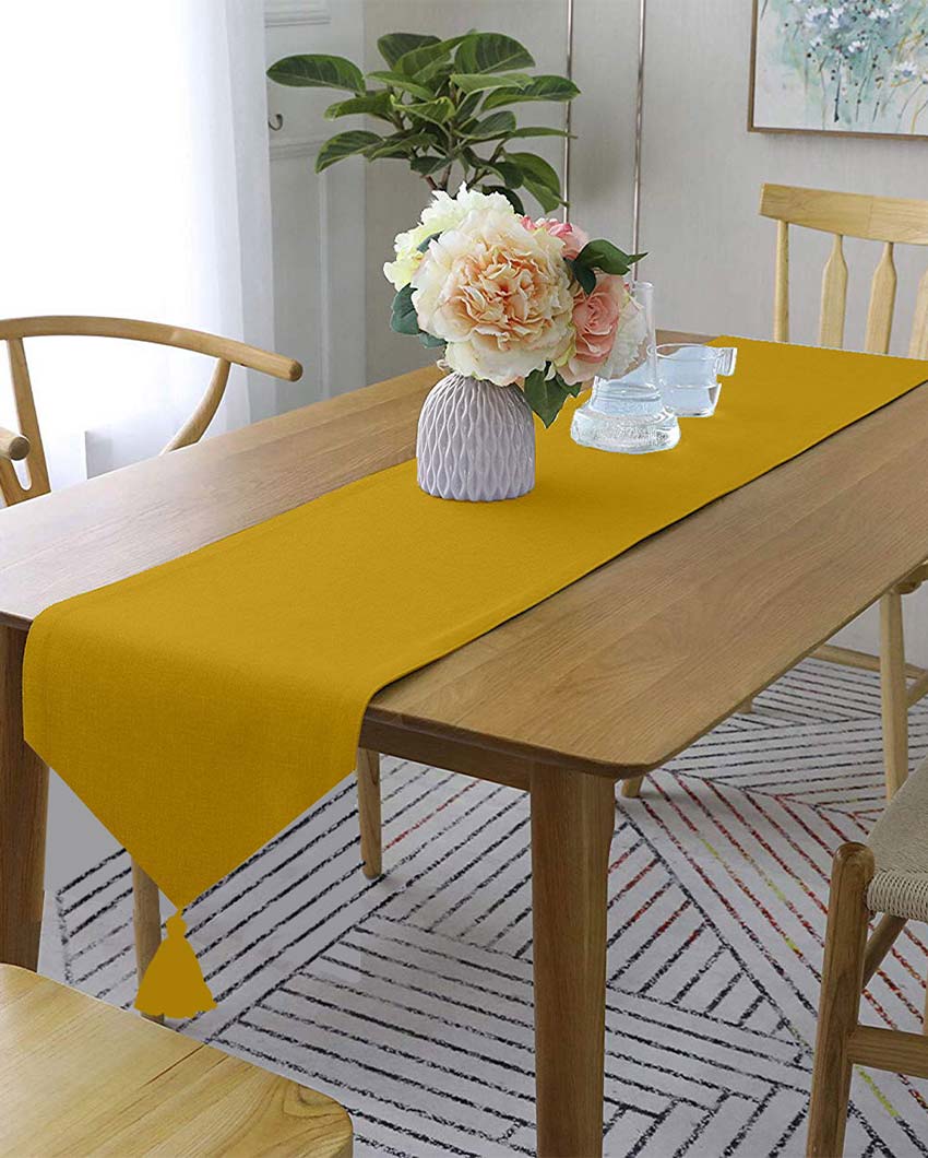 Classic Tassel Cotton Dining  6 Seater Table Runner | 13 X 72 Inches | Single Yellow