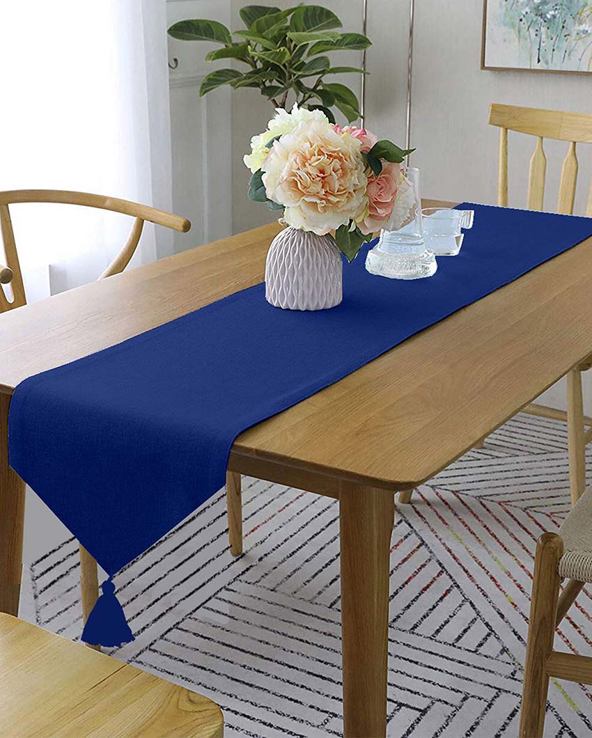 Classic Tassel Cotton Dining  6 Seater Table Runner | 13 X 72 Inches | Single Dark Blue