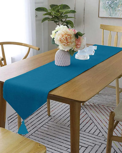 Classic Tassel Cotton Dining  6 Seater Table Runner | 13 X 72 Inches | Single Teal Blue