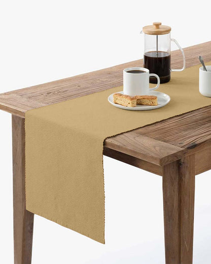 Solid Cotton 4 Seater Table Runner with Placemats Set Beige
