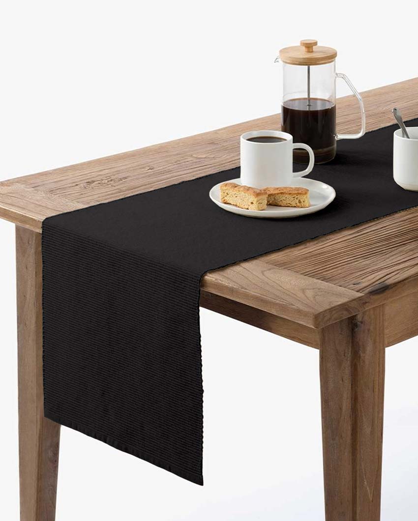 Solid Cotton 4 Seater Table Runner with Placemats Set Black
