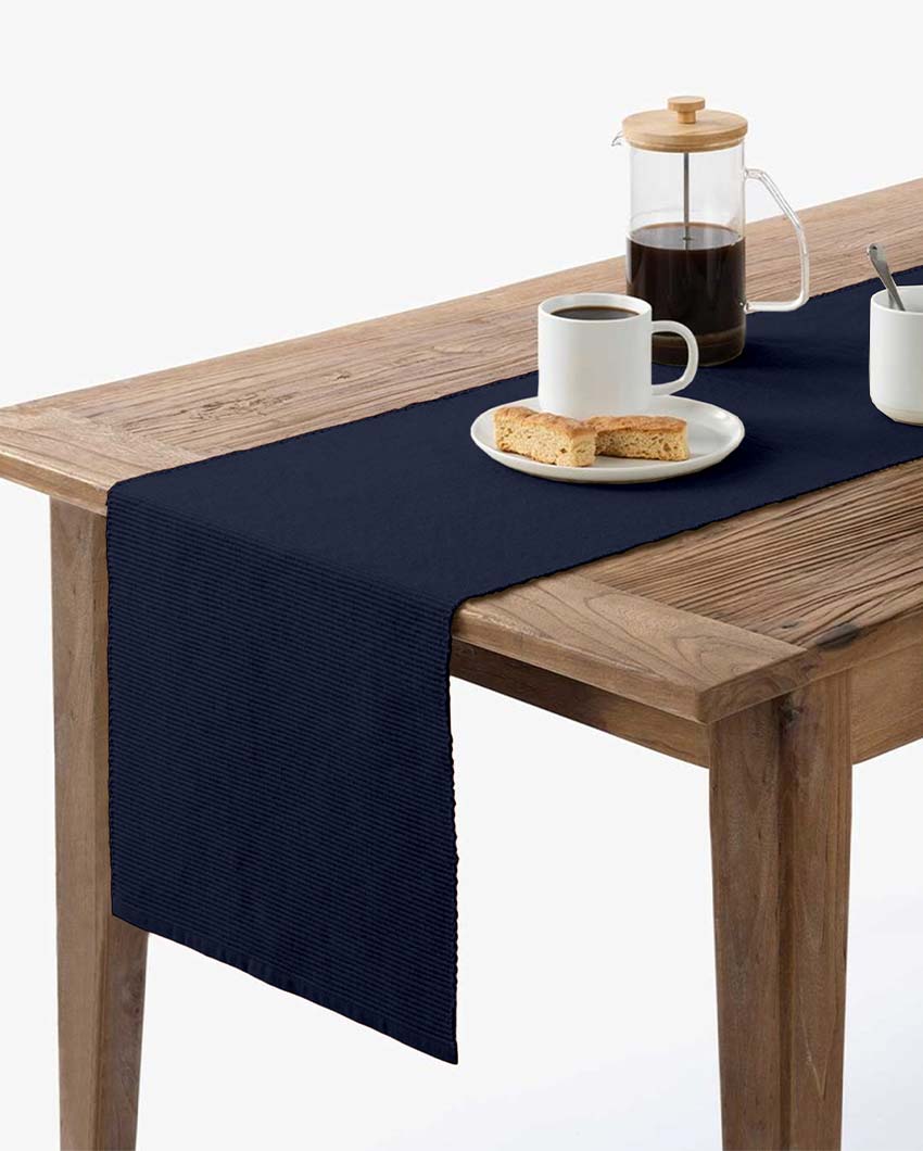 Solid Cotton 4 Seater Table Runner with Placemats Set Navy Blue