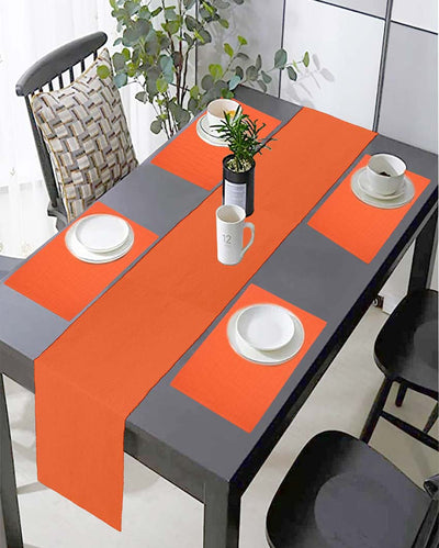 Solid Cotton 4 Seater Table Runner with Placemats Set Orange