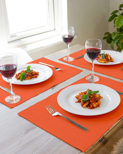 Solid Cotton 4 Seater Table Runner with Placemats Set Orange