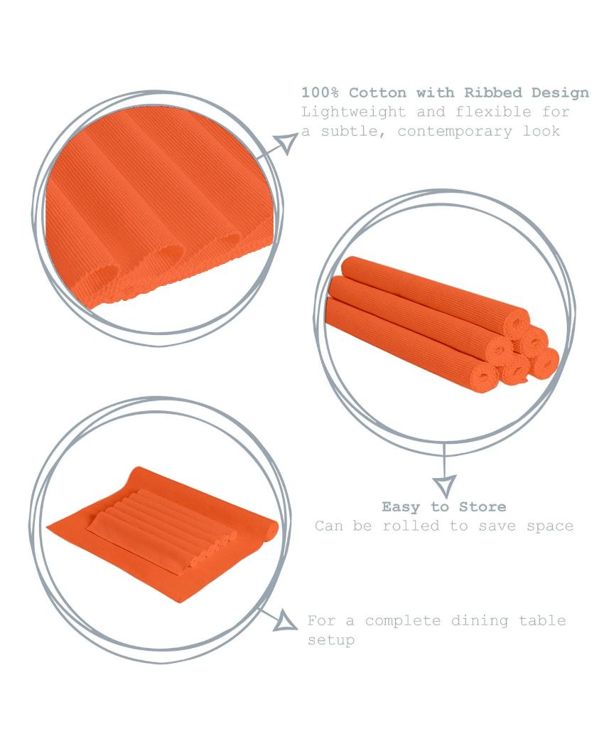 Solid Cotton 4 Seater Table Runner with Placemats Set Orange