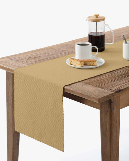 Dining Cotton 6 Seater Table Runner with Placemats Set Beige