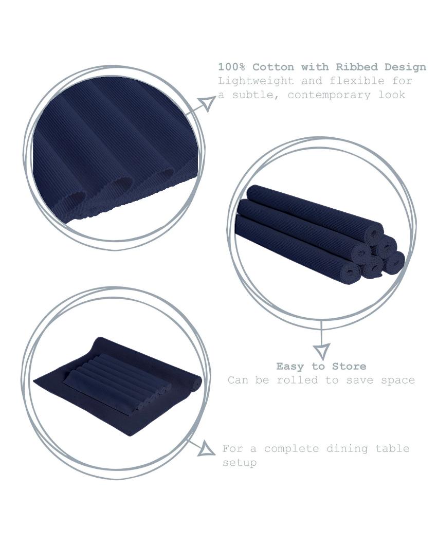 Dining Cotton 6 Seater Table Runner with Placemats Set Navy Blue