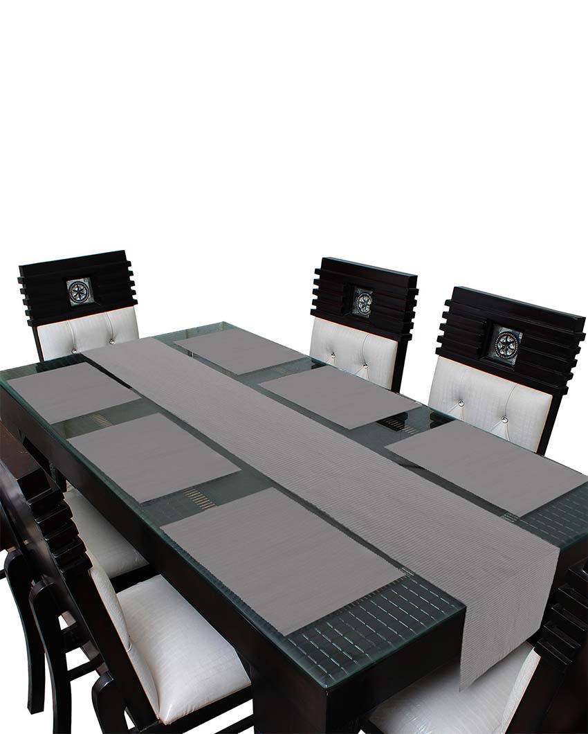 Dining Cotton 6 Seater Table Runner with Placemats Set Grey