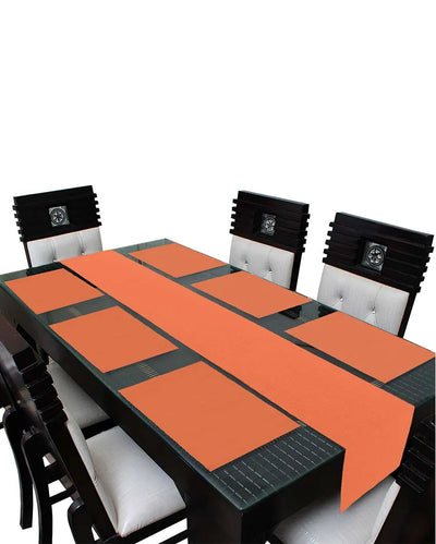 Dining Cotton 6 Seater Table Runner with Placemats Set Orange