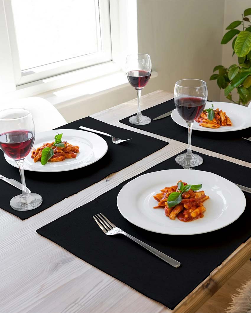 Premium Cotton 8 Seater Table Runner with Placemats Set Black