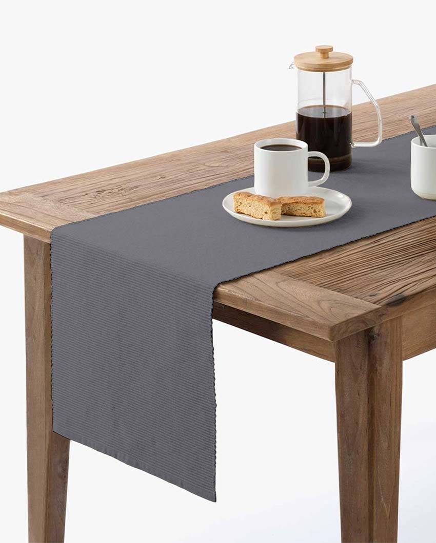 Premium Cotton 8 Seater Table Runner with Placemats Set Grey