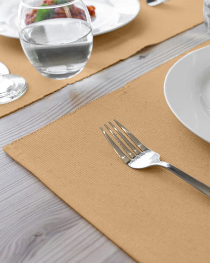 Ribbed Solid Design Cotton Dining Table Mats | Set Of 6 | 19 X 13 Inch