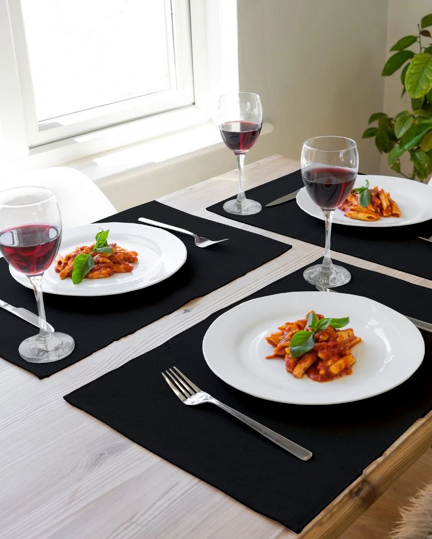 Ribbed Solid Design Cotton Dining Table Mats | Set Of 6 | 19 X 13 Inch