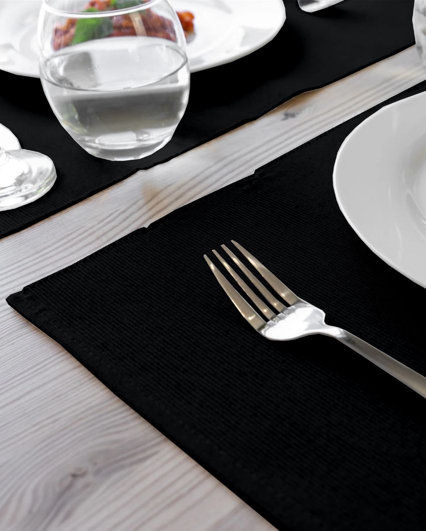 Ribbed Solid Design Cotton Dining Table Mats | Set Of 6 | 19 X 13 Inch