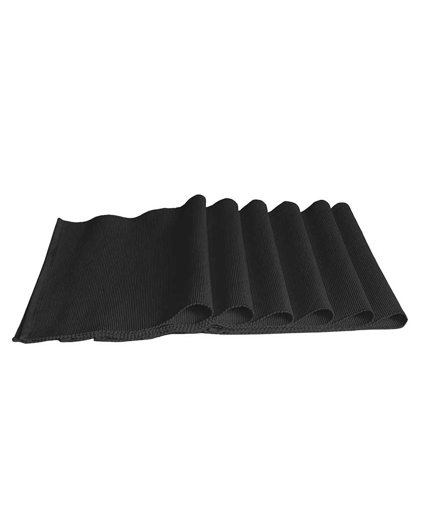 Ribbed Solid Design Cotton Dining Table Mats | Set Of 6 | 19 X 13 Inch