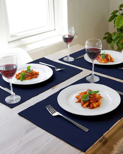 Ribbed Solid Design Cotton Dining Table Mats | Set Of 6 | 19 X 13 Inch