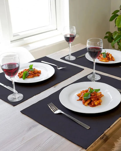 Ribbed Solid Design Cotton Dining Table Mats | Set Of 6 | 19 X 13 Inch