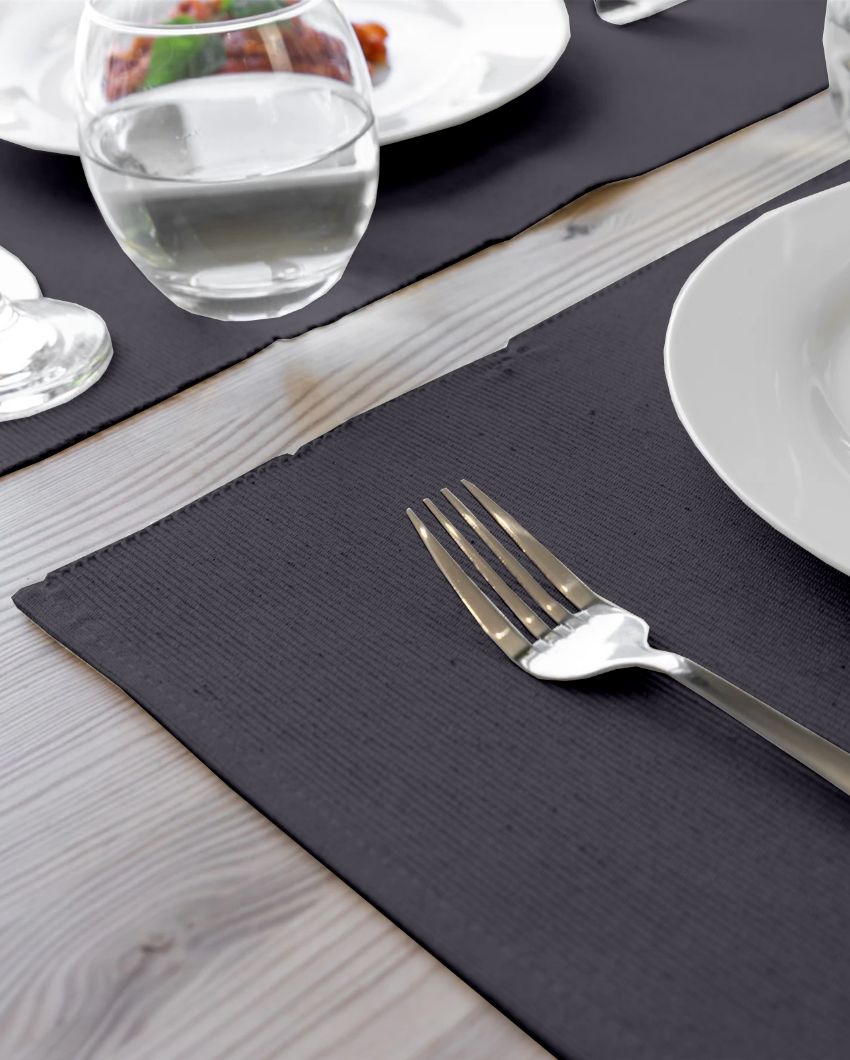 Ribbed Solid Design Cotton Dining Table Mats | Set Of 6 | 19 X 13 Inch