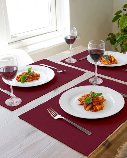 Ribbed Solid Design Cotton Dining Table Mats | Set Of 6 | 19 X 13 Inch