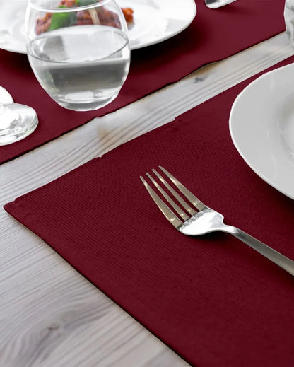 Ribbed Solid Design Cotton Dining Table Mats | Set Of 6 | 19 X 13 Inch