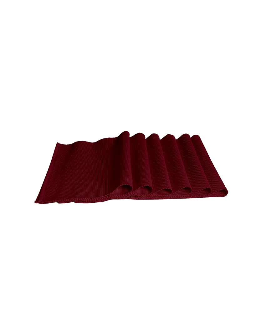 Ribbed Solid Design Cotton Dining Table Mats | Set Of 6 | 19 X 13 Inch