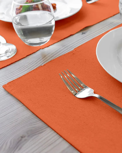 Ribbed Solid Design Cotton Dining Table Mats | Set Of 6 | 19 X 13 Inch