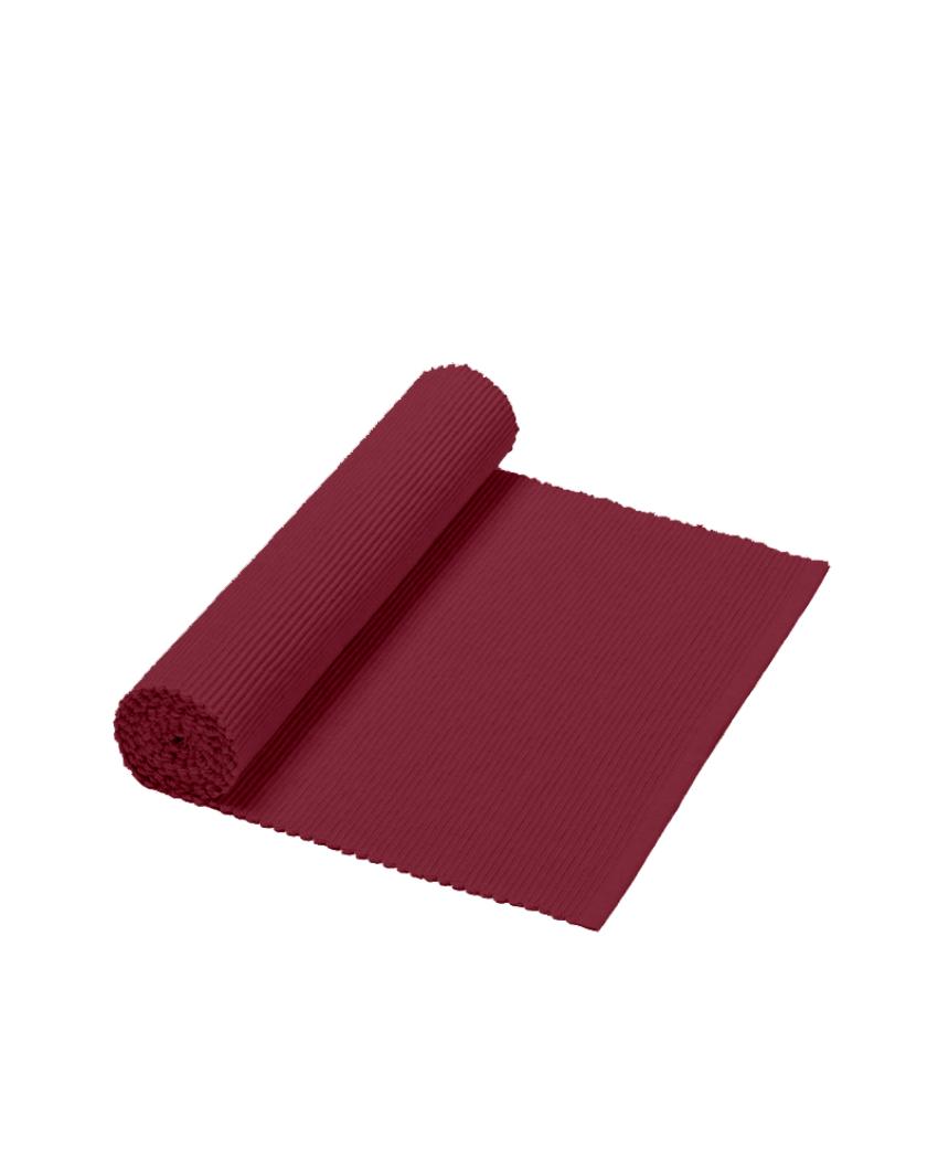 Decorative RIbbed Cotton 8 Seater Table Runner | 13 X 98 Inches | Single Maroon