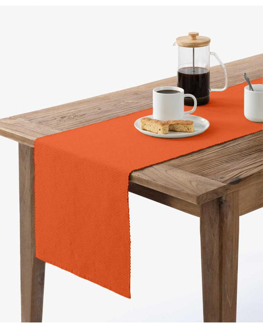 Decorative RIbbed Cotton 6 Seater Table Runner | 13 X 71 Inches | Single Orange