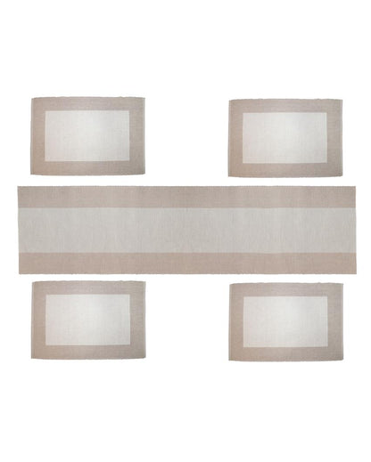 Ribbed Cotton Table Runner & Placemats Sets Cream