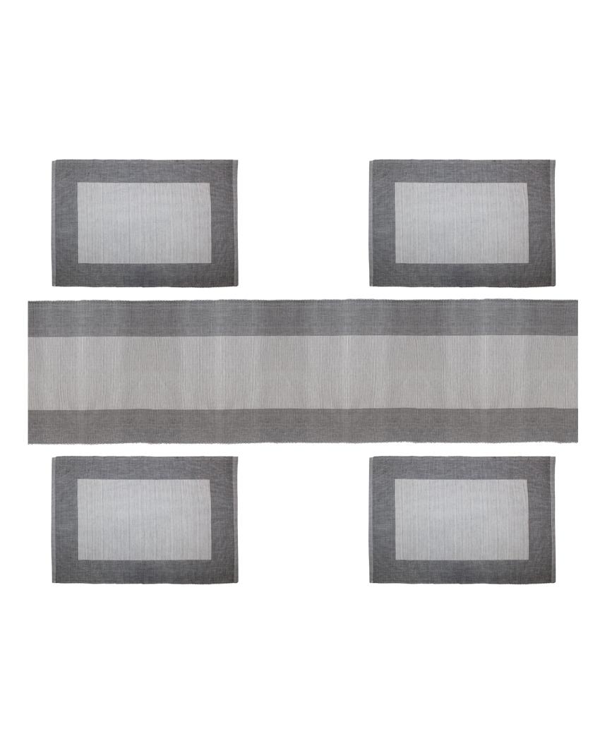 Ribbed Cotton Table Runner & Placemats Sets Grey