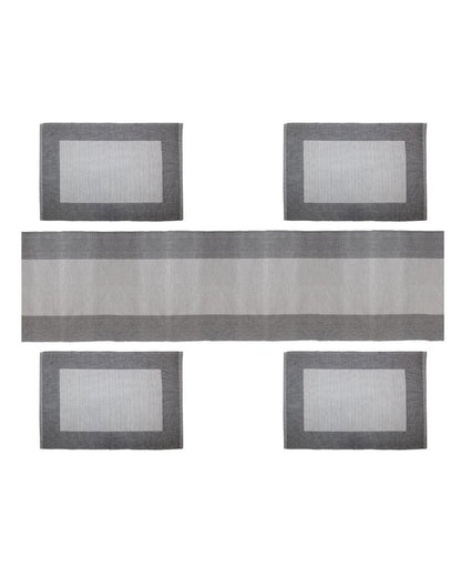 Ribbed Cotton Table Runner & Placemats Sets Grey