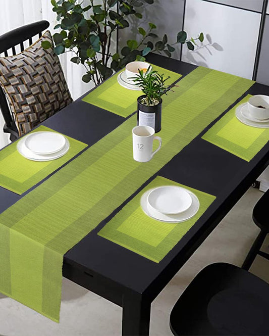 Ribbed Cotton Table Runner & Placemats Sets Green