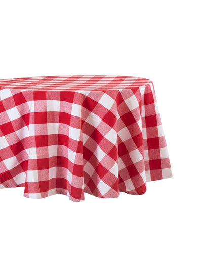 Posh Buffalo Checks Round Cotton 2 Seater Table Cover | 40X40 inches Red