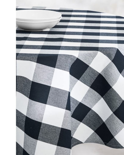 Posh Buffalo Checks Round Cotton 2 Seater Table Cover | 40X40 inches Black & White