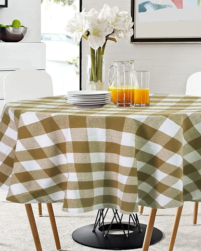 Posh Buffalo Checks Round Cotton 2 Seater Table Cover | 40X40 inches White