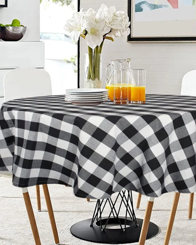 Buffalo Checks Round 6 Seater Table Cover | 60X60 inches Black & White