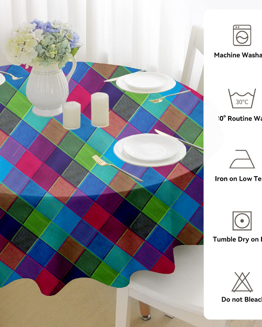 Round Multi Checks Cotton 2 Seater Table Cover | 40X40 inches Multicolor